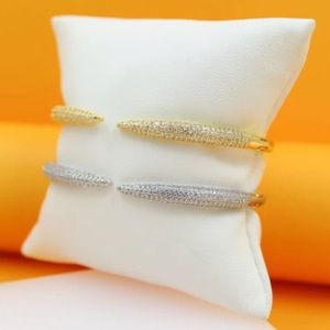 18K Gold/Rhodium Filled CZ Paved Stone Bangle Bracelet